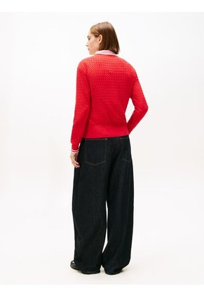 Saco Rojo De Punto Trenzado Con Cuello En V Tommy Hilfiger