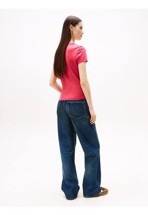 Camiseta Rosada De Punto Con Logo Y Corte Slim Tommy Jeans