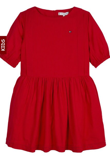 Vestido De Tejido Dobby A Cuadros Niña Rojo Tommy Hilfiger