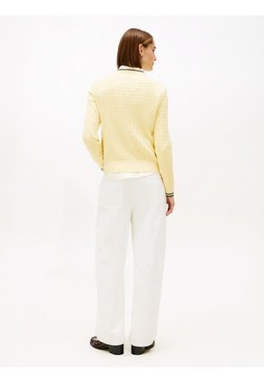 Saco Amarillo De Punto Trenzado Con Cuello En V Tommy Hilfiger