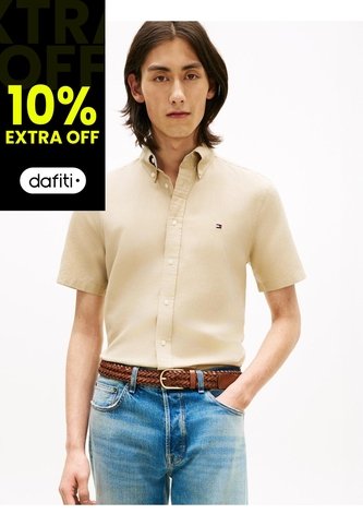 Camisa Beige Lino Solida De Corte Regular Tommy Hilfiger Tommy Hilfiger