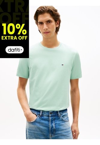 Camiseta Verde De Cuello Redondo Con Logo Bordado Tommy Hilfiger Tommy Hilfiger