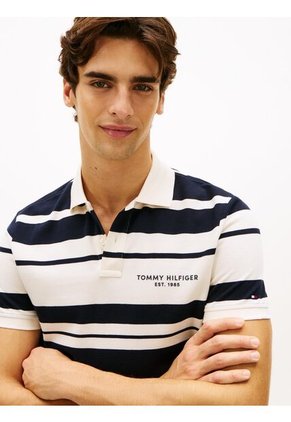 Polo Blanco De Corte Regular Con Diseño De Rayas Tommy Hilfiger