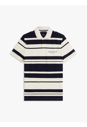 Polo Blanco De Corte Regular Con Diseño De Rayas Tommy Hilfiger