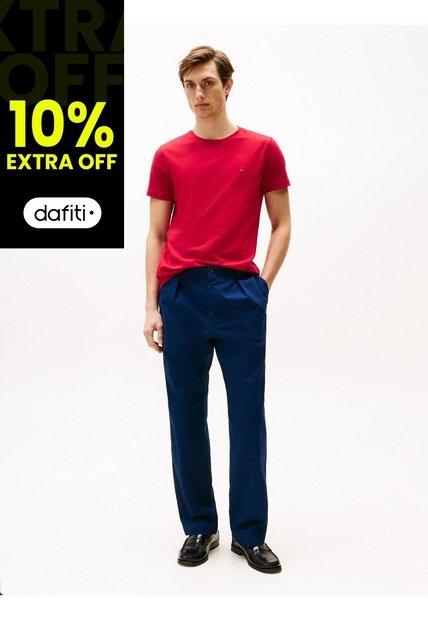 Camiseta Roja De Cuello Redondo Y Corte Extra Slim Tommy Hilfiger