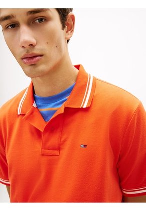 Polo Naranja De Corte Regular Ribeteado Con Logo Tommy Jeans