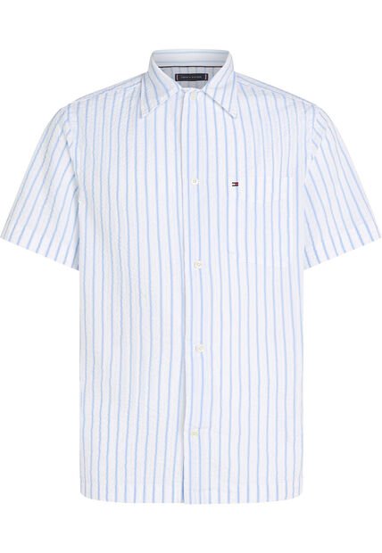 Camisa Azul Claro Seersucker De Corte Regular Con Diseño De Rayas Tommy Hilfiger