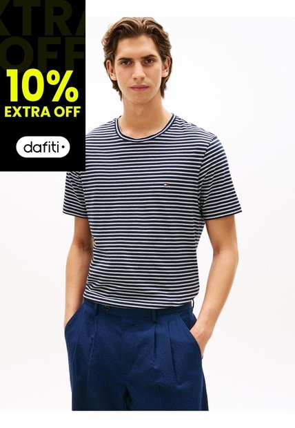 Camiseta Azul Oscuro Regular Fit A Rayas Tommy Hilfiger
