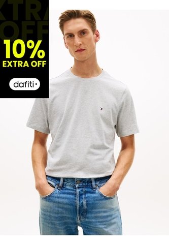 Camiseta Gris De Cuello Redondo Con Logo Bordado Tommy Hilfiger Tommy Hilfiger