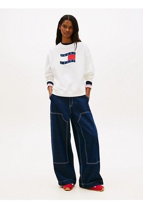 Saco Blanco Holgado De Felpa Con Logo Ondulante Tommy Jeans