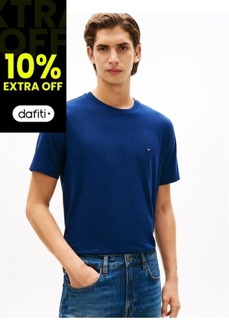 Camiseta Azul De Cuello Redondo Con Logo Bordado Tommy Hilfiger Tommy Hilfiger
