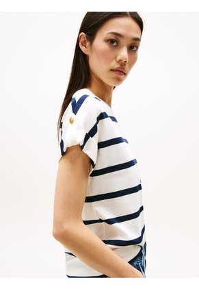 Camiseta Multicolor Con Cuello Redondo Y Botones Dorados Tommy Hilfiger