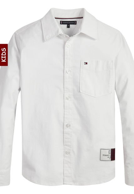 Camisa Niño De Sarga Con Bolsillo En El Pecho Blanco Tommy Hilfiger