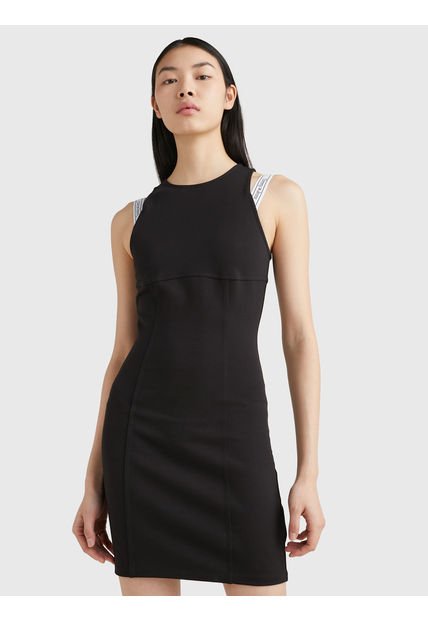 Vestido Negro Ajustado Con Cinta E Inscripción Para Mujer Tommy Jeans