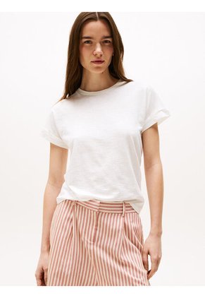 Camiseta Blanca Texturizada De Cuello Redondo Tommy Hilfiger