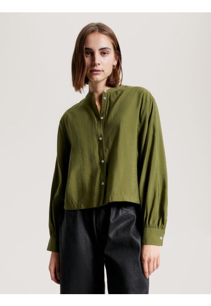 Camisa Sin Cuello Con Corte Cropped Mujer Verde Tommy Hilfiger