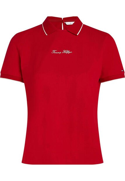 Polo Rojo De Corte Regular Con Logo Script Tommy Hilfiger