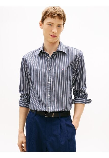 Camisa Azul Regular Con Rayas Texturizadas Tommy Hilfiger