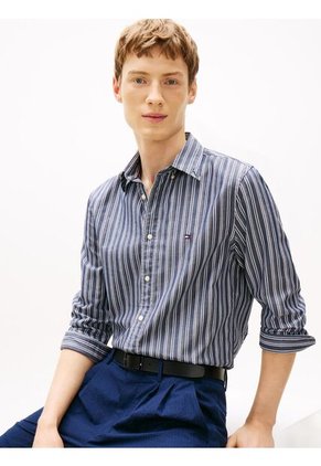 Camisa Azul Regular Con Rayas Texturizadas Tommy Hilfiger