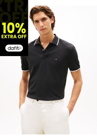Polo Negro De Piqué Con Corte Regular Tommy Hilfiger Tommy Hilfiger