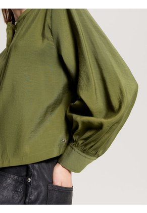 Camisa Sin Cuello Con Corte Cropped Mujer Verde Tommy Hilfiger