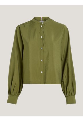 Camisa Sin Cuello Con Corte Cropped Mujer Verde Tommy Hilfiger