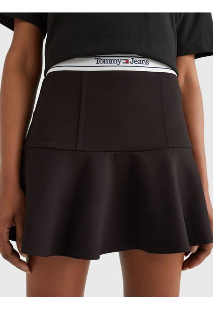 Falda De Corte Evasé Con Logo En La Cintura Mujer Negro Tommy Jeans