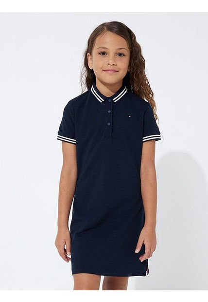Vestido Essential Tipo Polo Con Ribetes Niña Azul Tommy Hilfiger
