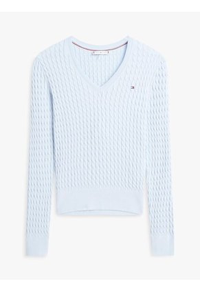 Saco Celeste De Punto Trenzado Con Cuello En V Tommy Hilfiger