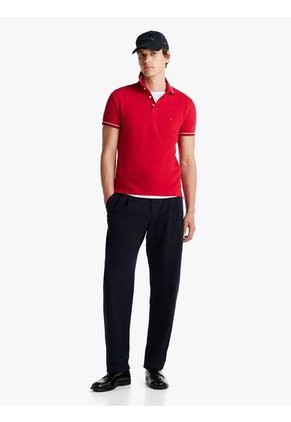 Polo Rojo Ribeteado De Corte Slim Tommy Hilfiger