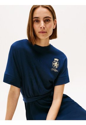 Vestido Multicolor Con Cinturón Anudable Y Logo Gráfico Dorado Tommy Hilfiger