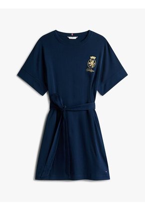 Vestido Multicolor Con Cinturón Anudable Y Logo Gráfico Dorado Tommy Hilfiger