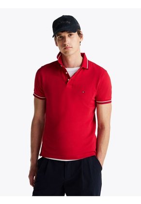 Polo Rojo Ribeteado De Corte Slim Tommy Hilfiger