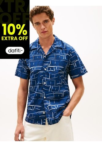 Camisa Azul Flex Poplin Con Estampado Tommy Hilfiger Tommy Hilfiger