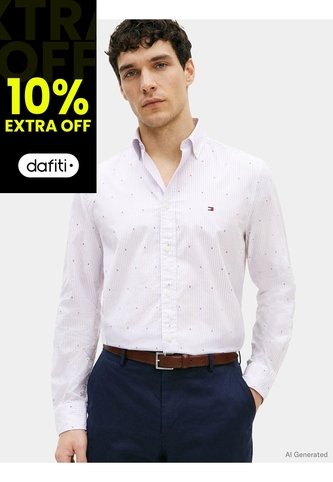 Camisa Celeste Flex Poplin Con Logo Tommy Hilfiger Tommy Hilfiger