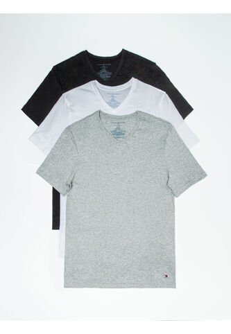 Pack 3 Camisetas Negra Cuello En V Con Logo Tommy Hilfiger Tommy Hilfiger