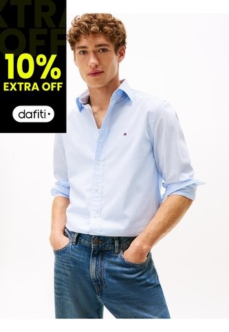 Camisa Celeste De Popelín De Corte Regular Tommy Hilfiger Tommy Hilfiger