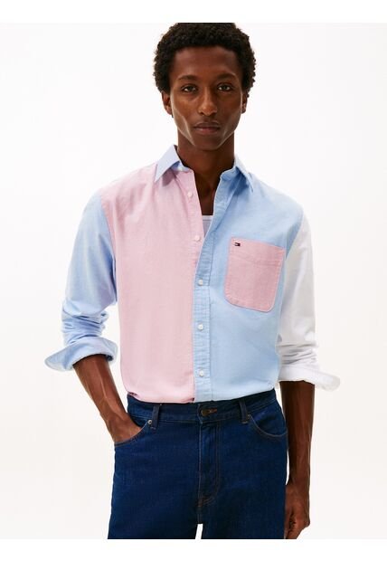 Camisa Azul De Corte Regular Con Diseño Colorblock Tommy Hilfiger