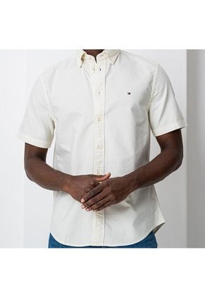 Camisa Blanca Oxford De Manga Corta Y Corte Regular Tommy Hilfiger