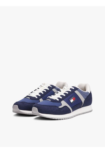 Tenis Azul Con Logo Y Texturas Mixtas Tommy Hilfiger