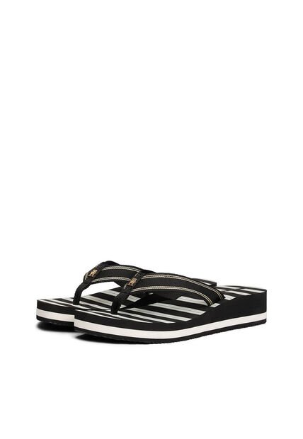 Sandalias Negro Con Cuña Suela Dentada Tommy Hilfiger