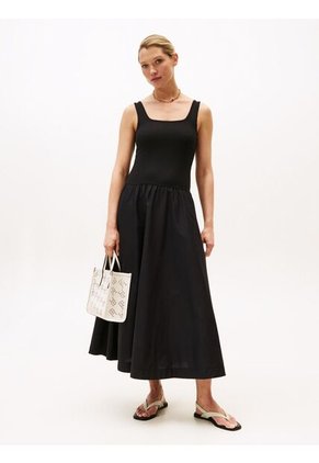 Vestido Negro Midi Evasé De Corte Slim Tommy Hilfiger