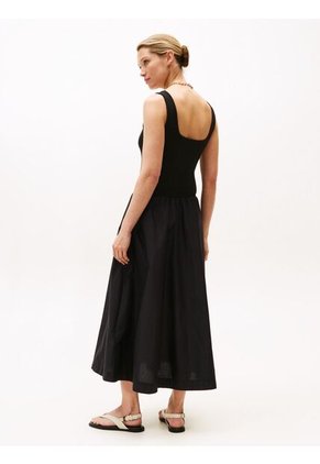 Vestido Negro Midi Evasé De Corte Slim Tommy Hilfiger