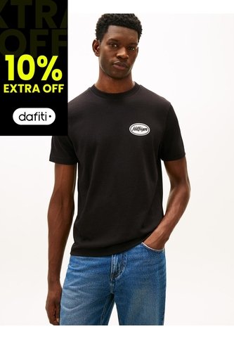 Camiseta Negra De Corte Amplio Con Gráfico Trasero Tommy Hilfiger Tommy Hilfiger