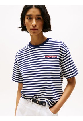 Camiseta Azul Oscuro Amplia Hilfiger Con Rayas Marineras Tommy Hilfiger