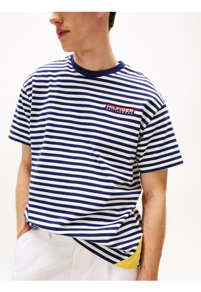 Camiseta Azul Oscuro Amplia Hilfiger Con Rayas Marineras Tommy Hilfiger
