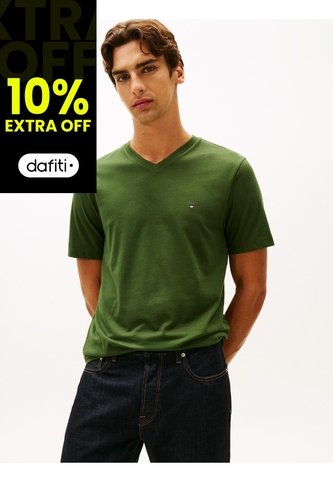 Camiseta Verde Con Cuello En V Y Logo Tommy Hilfiger Tommy Hilfiger