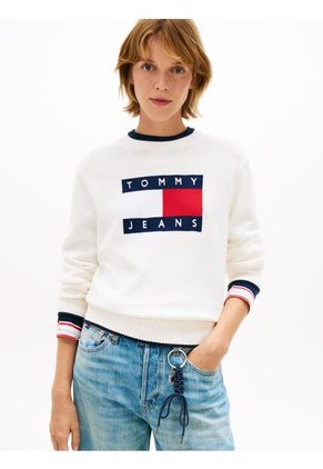 Saco Blanco Amplio Ribeteado Con Logo En Intarsia Tommy Jeans