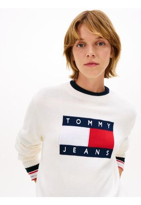 Saco Blanco Amplio Ribeteado Con Logo En Intarsia Tommy Jeans