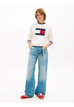Saco Blanco Amplio Ribeteado Con Logo En Intarsia Tommy Jeans